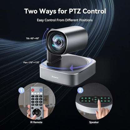 Tenveo 4K PTZ Conference Room Camera System, AI Auto-Tracking 12X Optical Zoom USB3.0 HDMI PTZ Camera and Bluetooth Speakerphone with 2 Expansion Mics Kit Wide Angle for Large Room Meetings
