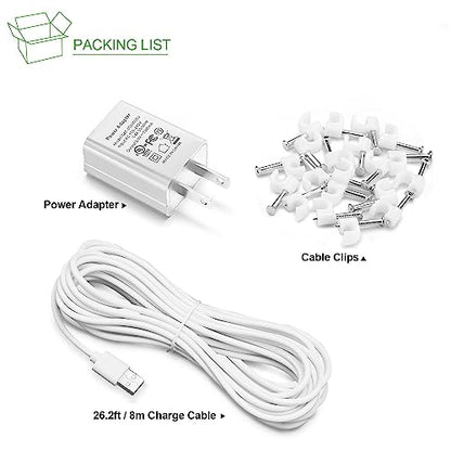 OLAIKE 8m/26ft Indoor/Outdoor Power Adapter for Ring Stick Up Cam Battery 3rd Gen/2nd Gen/Plug-in, Ring Spotlight Cam Battery, Weatherproof Cable Continuously Charge Camera (No Camera), White - color: (26 ft/8 m, 1 Pack) White