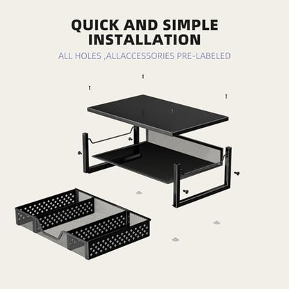 Simple Trending Desk Organizer and Accessories, 2-Tier Computer Monitor Stand Riser with Drawer, Office Desk Accessories & Workspace, Laptop & Printer Stand for Desktop, Black - size: 16.34"W x 10.35"D x 3.5"H