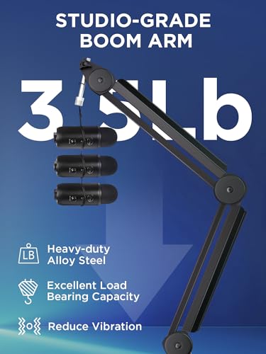 InnoGear Mic Boom Arm Microphone Stand Cable Management for Blue Yeti FIFINE AM8 K669B HyperX QuadCast S SoloCast AT2020 Shure SM7B MV7 and Other Microphone - color: Black, style: Standard Clamp