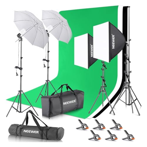 NEEWER Photography Lighting kit with Backdrops, 8.5x10ft Backdrop Stands, UL Certified 5700K 800W Equivalent 24W LED Umbrella Softbox Continuous Lighting, Photo Studio Equipment for Photo Video Shoot - style: NK100