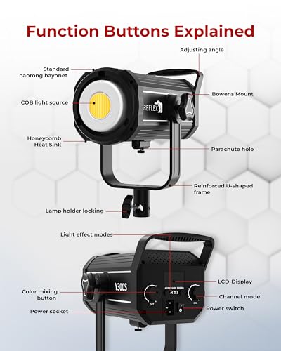Reflex Camera Professional 300W Dimmable Bi-Color Bowens LED COB Studio Light 3200K-5600K Adjustable, Portable, Warm to Daylight Adjustment, U Bracket with 360 Degree Movement Continuous Light