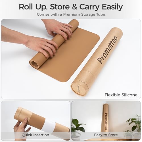 Silicone Desk Mat for Minimal, Creative, Vanity Desk – Reduces Glare, Comfortable Viewing – Writable, Non-Slip, Waterproof, Roll-Up – Food-Grade Platinum-Cured Silicone, Gift Tube（Caramel Brown） - color: Caramel Brown