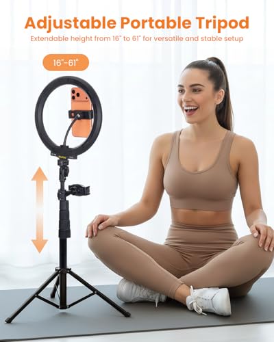 Nicefoto 10" Ring Light with 66'' Tripod Stands & 2 Phone Holder, LED Circle Ring Lights Compatible with All Phones, 3 Color & 10 Brightness Level, for Live Stream, Makeup, Zoom, TikTok, YouTube