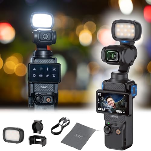 JJC Pocket3 LED Light for DJI Osmo Pocket 3 / Xtra Muse Accessories, Rechargeable, Magnetic Mini Video Light w. Storage Bag, 3 Color Modes/Brightness Levels for Selfie Vlog Recording, Lightweight - color: Mount with One Light