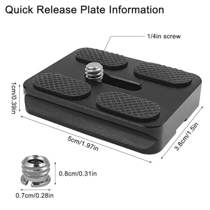2 Pcs PU50 Tripod Quick Release Plate + 2 Pcs 1/4-3/8 Inch Screw, 50mm*38mm Camera Plates Mount with 1/4''-20 Screw, Compatible with Manfrotto Arca Swiss Benro QR Plate for DSLR Camera - size: 50 mm x 38 mm
