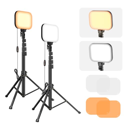 EMART 2-Pack LED Video Light, Portable 3000-5500K CRI97+ Studio Lights, 62" Tripod Stand & Magnetic Light Filters, Bi-Color Dimmable Lighting for Video Recording, Game Streaming, Podcast, Photography
