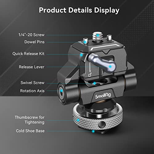 SmallRig Quick Release Camera Monitor Mount with Cold Shoe, Supports Swivel 360° and Tilt 170° Adjustable, Drop-in HawkLock Camera Hot Cold Shoe Monitor Holder for 5" & 7" Monitor - 3514C