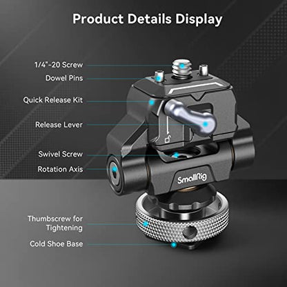 SmallRig Quick Release Camera Monitor Mount with Cold Shoe, Supports Swivel 360° and Tilt 170° Adjustable, Drop-in HawkLock Camera Hot Cold Shoe Monitor Holder for 5" & 7" Monitor - 3514C