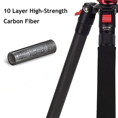 CAVIX 62" Professional Carbon Fiber Camera Tripod, Tripod & Monopod 2 in 1, Lightweight Travel Tripod with 360° Ball Head and Arca-Swiss QR Plate, 22lbs/10kg Load for DSLR Video Travel Photography - size: Carbon Fiber(62")