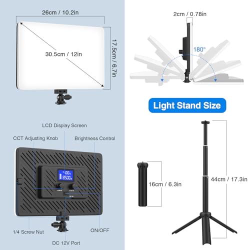 Unicucp Led Video Light Panel Light with Extendable Tripod, 4000mAh Rechargeable Camera Lighting, 2500K-8500K Photo Light for Outdoor Indoor Photography Live Streaming Zoom Calls Video Recording