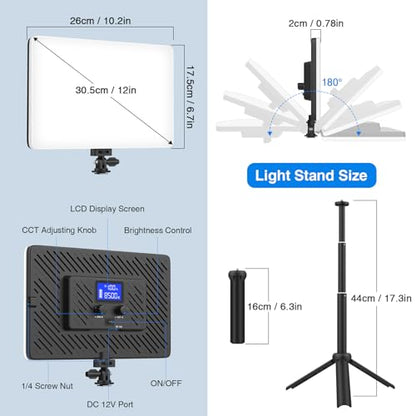 Unicucp Led Video Light Panel Light with Extendable Tripod, 4000mAh Rechargeable Camera Lighting, 2500K-8500K Photo Light for Outdoor Indoor Photography Live Streaming Zoom Calls Video Recording