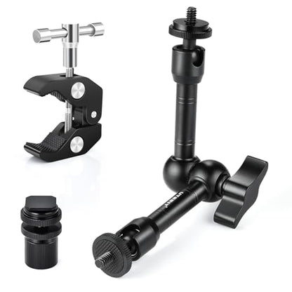 UTEBIT 9 inch Magic Arm with Super Clamp and 360° Ball Heads, Black | Articulating Magic Arm Camera Mount with 1/4" & 3/8" Threads Screws for Monitor,Flash, Microphone, Camera Cage, Action Camera - size: 9inch