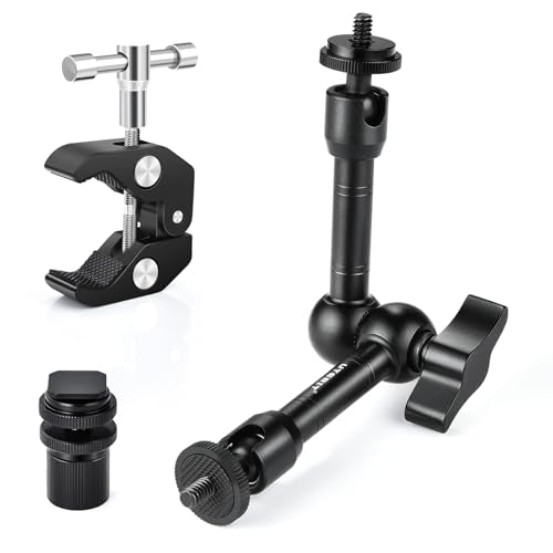 UTEBIT 9 inch Magic Arm with Super Clamp and 360° Ball Heads, Black | Articulating Magic Arm Camera Mount with 1/4" & 3/8" Threads Screws for Monitor,Flash, Microphone, Camera Cage, Action Camera - size: 9inch