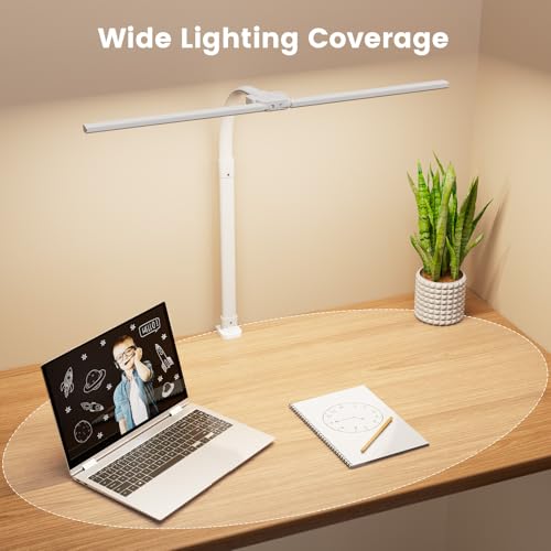 LED Desk Lamp - Bright Dimmable Computer Lamp, 24W Bendable Desk Light for Monitor Screen, Eye-Caring Tall Desktop Light for Task Home Office Work, White, Dual Head - style: Clamp Version - White
