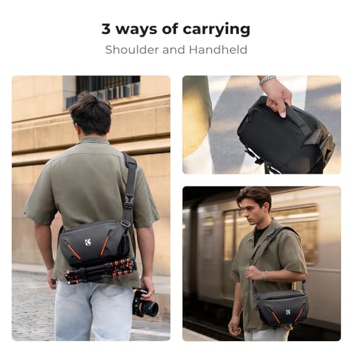 K&F CONCEPT Camera Sling Bag, Lightweight Camera Bag for Mirrorless/DSLR, Foldable Side Pocket & Quick-Access Front Pocket, Adjustable Divider, Camera Bags for Photographers, Black, 7L - color: Black