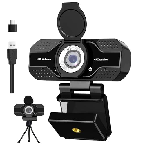 4K HD Webcam with Microphone, Noise Cancellation, Privacy Cover, Wide-Angle Lens, Auto Light Correction, Plug & Play USB Webcam for Laptop, Desktop, PC, Zoom, Skype, Stream - style: 4K