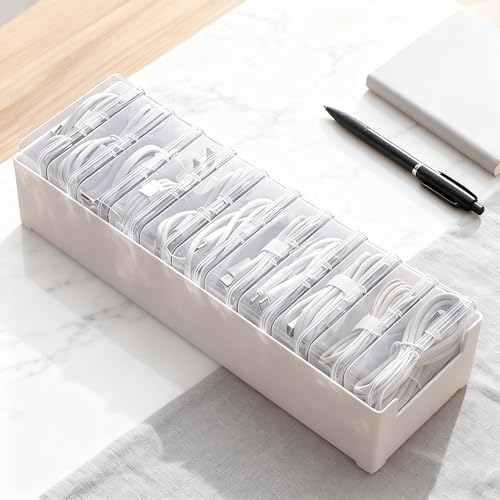 11 Box Cable Organizer Storage Box, Desktop Cable Management with Switch, Power Cord Organizer for Office,Home,Desk Accessories Storage Stationery Supplies and Accessories（Clear） (11 Box) - color: 11 BOX