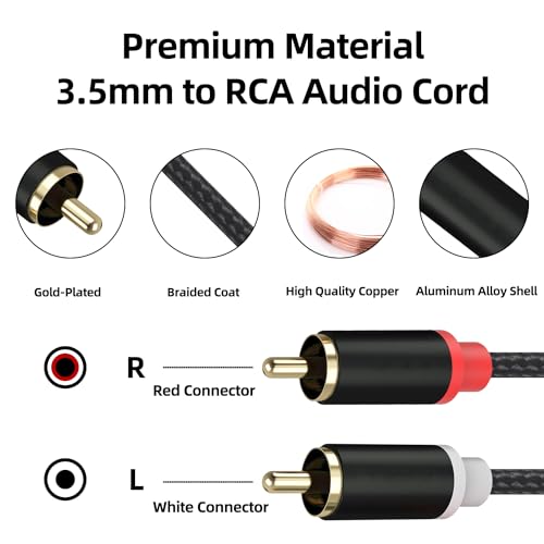 3.5mm Female to 2 RCA Male Stereo Cable, 3.5mm to RCA Bi-Directional AUX Auxiliary Y Cable Gold Plated Adapter Compatible for TV,Smartphones, MP3, Tablets, Speakers,Home Theater - size: 1M/3.3FT