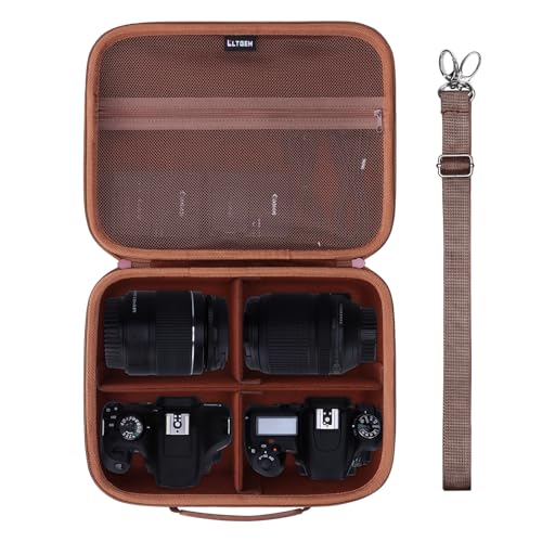 L LTGEM Medium Camera Case Compatible with Canon/Sony/Nikon DSLR Mirrorless Camera and Multiple Lens, Hard Travel Carrying Case with 3 Dividers and Shoulder Strap, Brown - color: Brown, size: Medium