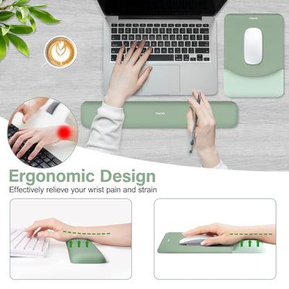 MOSISO Keyboard Mouse Pad Set, Large Gaming Mouse Pad&Rectangular Keyboard Wrist Rest&Mousepad with Wrist Rest&Coaster, Ergonomic Non-Slip&Easy Typing Pad with Curved Silicone Lining, Antique Green - color: Antique Green