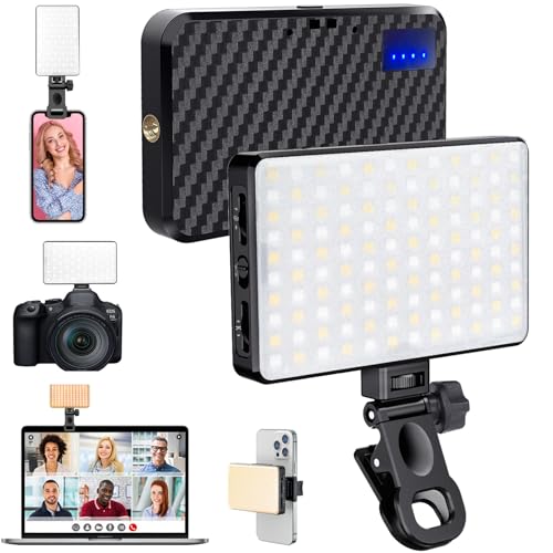 MACTREM 168 LED Selfie Light for iPhone,Portable Phone Light Clip, 3000Mah 3 Modes Rechargeable Alix Earle Lighting for Video Recording,for iPhone,Camera,Laptop,iPad,Video Conference,TikTok,Makeup - color: Black