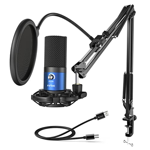 FIFINE USB Recording PC Microphone Kit, Computer Condenser Cardioid Mic on Mac Windows PS4/PS5, for Streaming, Podcasting, Gaming, Video, Home Use, with Gain Knob, Arm Stand-T669 Blue - color: Blue