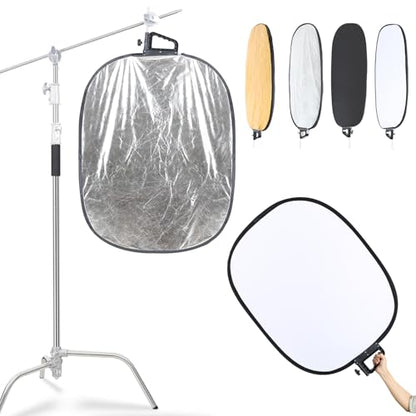 5 in 1 Photography Reflector 27x35inch (72x90cm) Collapsible Light Reflector with Handle & Connection Adapter,Portable Light Reflectors Diffuser Panel Photography Kit for Studio Video&Outdoor Lighting