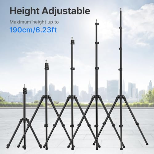 ULANZI Black Aluminum Light Stand, 6.32ft Extendable Tripod for Strobe Lights, Webcams, Cameras & Softboxes - size: 6.3 ft