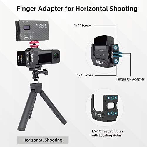 Nitze Half Cage for Insta360 X3, with 1/4" Threaded Holes and Locating Holes, Dual Cold Shoes and Folding Finger Adapters - T-IN01A