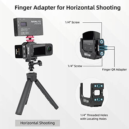 Nitze Half Cage for Insta360 X3, with 1/4" Threaded Holes and Locating Holes, Dual Cold Shoes and Folding Finger Adapters - T-IN01A
