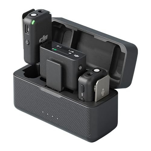 DJI Mic (2 TX + 1 RX + Charging Case), Wireless Lavalier Microphone, 250m (820 ft.) Range, 15-Hour Battery, Noise Cancellation Wireless Microphone for PC, iPhone, Record Interview, YouTube, Black | Dual Transmitters Plus 1 Receiver, Up to 250 M Line-of-Si