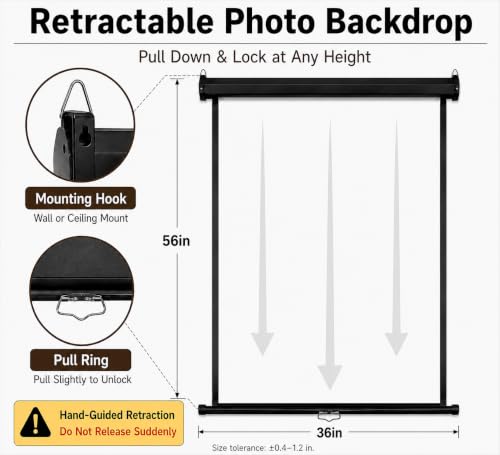 Retractable White Photography Backdrop Screen, 36 x 56 Inch Pull-Down PVC Photo Background, Auto-Lock Backdrop for Product Photography, Headshots, ID Photos & Live Streaming