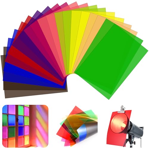 20 Pack Gel Light Filter Sheets, A4 Size Transparency Colored Plastic Sheets,Light Gel Filters for Photography Studio Lighting, Stage LED Light,Headlight Film,DIY Tinted Window Film&Light Diffuser - color: Mix Color