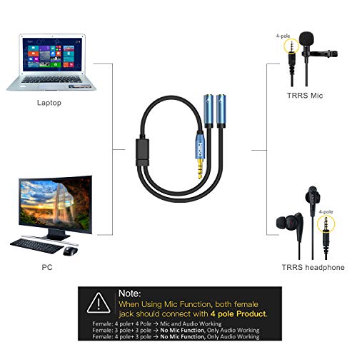 MillSO Headset Splitter for 2 TRRS Headphones or Mics - 3.5mm Jack Adapter TRRS 4-Pole Splitter Male to 2 Dual Female Adapter - size: 1 Feet - Standard