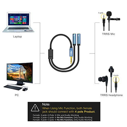 MillSO Headset Splitter for 2 TRRS Headphones or Mics - 3.5mm Jack Adapter TRRS 4-Pole Splitter Male to 2 Dual Female Adapter - size: 1 Feet - Standard