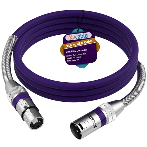 Kxable XLR Microphone Cable 6 FT, XLR Male to Female Balanced Mic Cable, 3-Pin Shielded Speaker Cord, Zinc Alloy Connectors, 22AWG Pure Copper, Metal Spring SR, Recording Studio, Podcast, Purple - color: Purple, size: 6FT