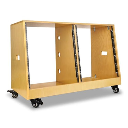 Sound Town DIY 2 x 12U Slanted Studio Rack with Solid Baltic Birch Plywood, Casters, Golden Oak for Recording Room, Home Studio (SDRK-D12T) - size: 2 x 12U, Golden Oak