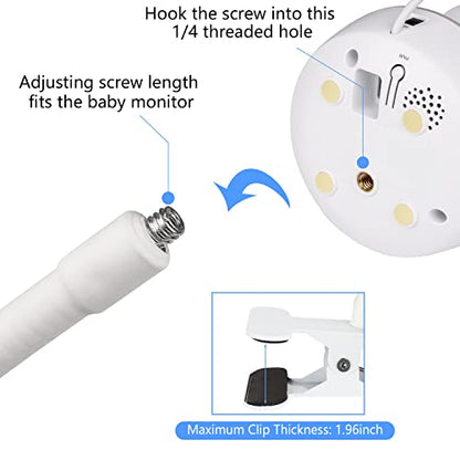 Gooseneck Baby Monitor Mount for Motorola, Owlet, VAVA, Arlo Baby Monitor and Most Universal Baby Security Camera, Flexible Baby Camera Holder Without Tools or Wall Damage - White