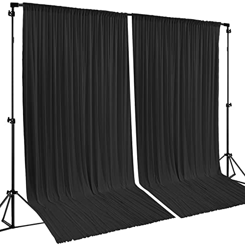 Black Backdrop Curtain 2 Panels-Wrinkle-Free Black Curtains Polyester Photography Drapes for Wedding Birthday Party Photo Background Backdrop Stand- 8 X10FT - color: Black, size: W4' x H10'(2 panels)