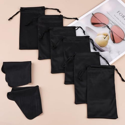 Hoiny 6 Pcs Microfiber Glasses Sunglasses Pouch with 2 Cleaning Cloths, Soft Drawstring Storage Bag for Phone, Eyeglass Case - color: Black