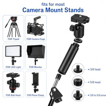 13 PCS 3/8 to 5/8 and 1/4 Mic Stand Adapter Set, Black | Microphone Stand Screws with Extension Tube Aluminum Alloy Mic Thread Mount for Boom Arm Camera Tripod Projector Fill Light
