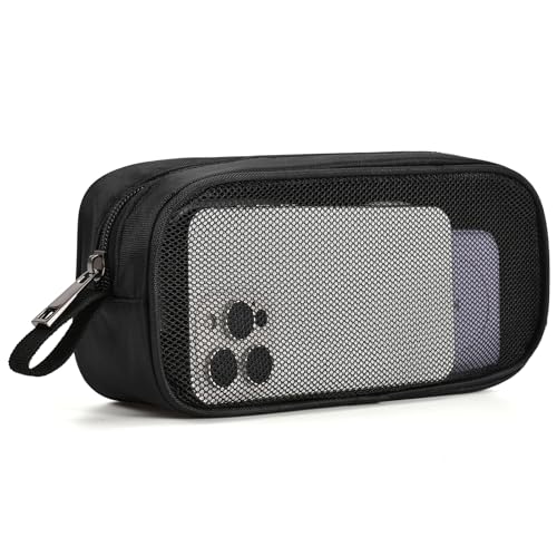 Breathable Mesh Nylon Travel Organizer - Portable Cable pouch & Tool Case for Laptop Charger, Mouse, Power Bank, USB Cords, Adapters, Small Tools. Compact & Lightweight. Black