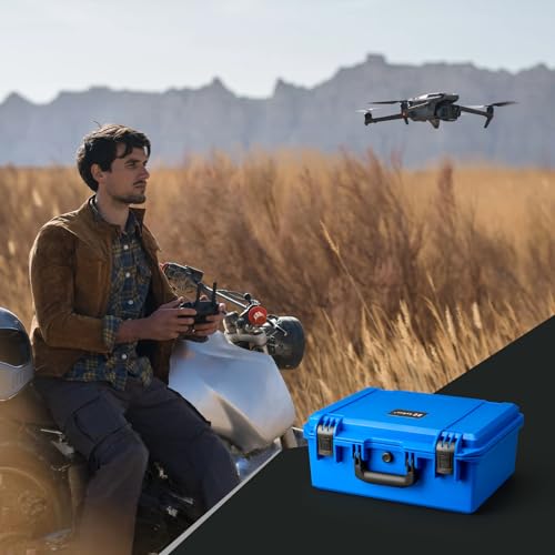 Lykus PVC1 Waterproof Hard Camera Case with Padded Dividers for Cameras, Lenses, Dual DJI Mavic/Air/Mini/Flip drones - color: Blue PVC1