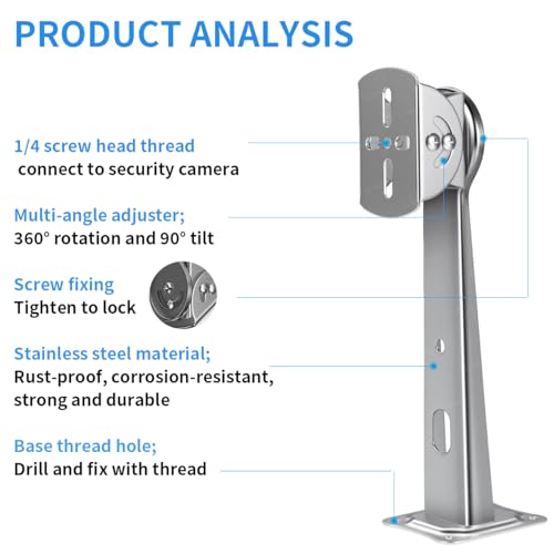 Stainless Steel Wall Mount Bracket for CCTV Security Camera | Adjustable Extension Arm Holder for Eufy Solocam s220 Indoor and Outdoor Installing Surveillance Accessories