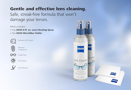 ZEISS Lens Care Pack – 2x 8oz Streak-Free Lens Spray and Microfiber Cloths for Eyeglasses and Optics