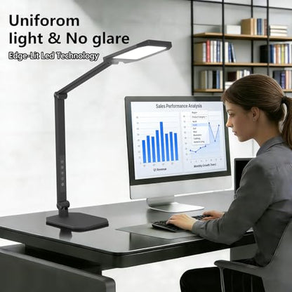 NS Desk Lamp 2 Pack for Home Office, LED Desk Lamp with Webcam Light for Video Calls, Dimmable 3000K-6500K Desk Light with Remote, Timer, Memory, Adjustable Swing Arm, CRI95+ - color: Black 2 Pack