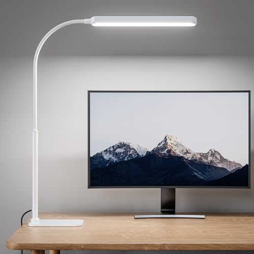 SUPERDANNY Eye-Caring LED Desk Lamp with Base 360° Flexible Gooseneck Work Lamp Touch Control 3 Light Colors Smooth Dimming Task Lighting Reading Light for Home Office College Dorm, White - color: White, size: Base Stand
