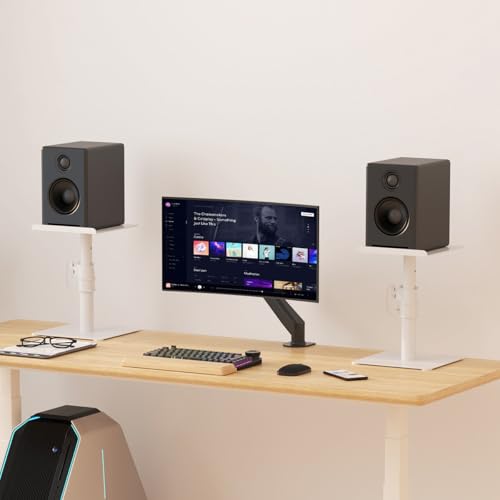 Suptek Free-Standing Speaker Stand Desktop Set, 9.6 x 8.8 inch Trays, Height Adjustment and Tilt, Universal Audio Holders for Computer and Bookshelf Speakers, Elevated Sound, 2 Pack, White, SDM001TW - color: White