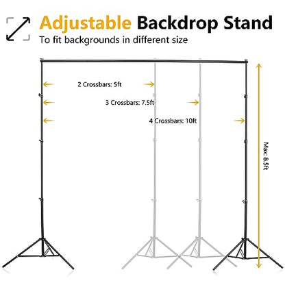 ShowMaven Green Screen Backdrop with Stand, 5x6.5ft Adjustable Photo Backdrop Stand with Flat Base, 4 Clamps and Backdrop for Meeting, Photography, Parties (5x8.5ft) - size: 5x8.5 ft